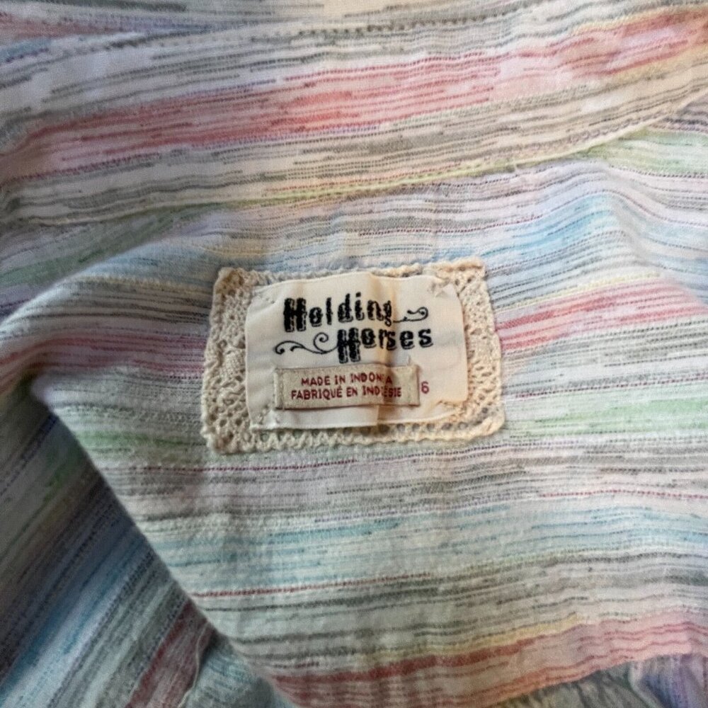 Anthropologie Holding Horses Shirt Top Button Down Long Sleeve Size 6 Gray Pink - Picture 3 of 8